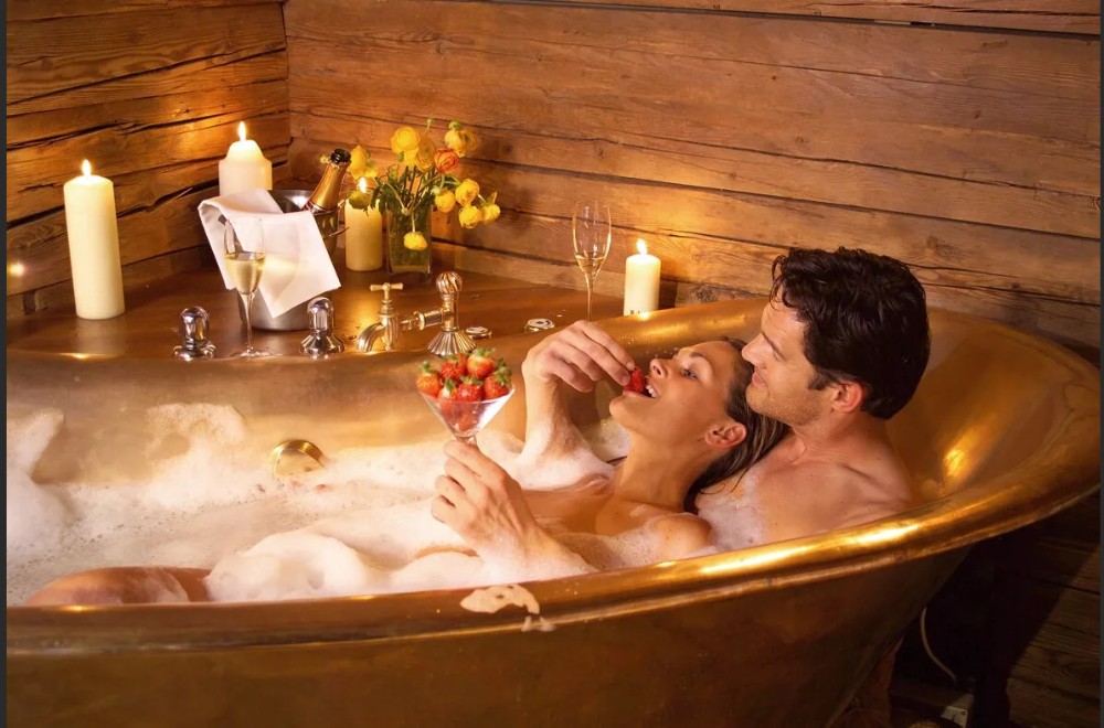 Create meme "romantic couple, Spa for two, bath together" - 