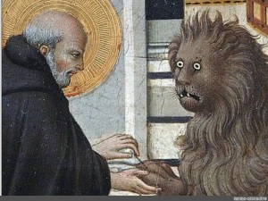 Создать мем: мемы страдающее средневековье, но это ветка, святой иероним и лев
