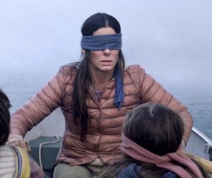 Create meme: Sandra bullock is blindfolded, the movie the birds "blindfolded", bird box 2018 film footage