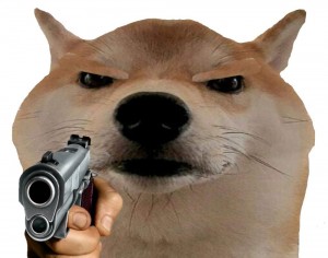 Create meme: doge dog, game get, a dog with a gun