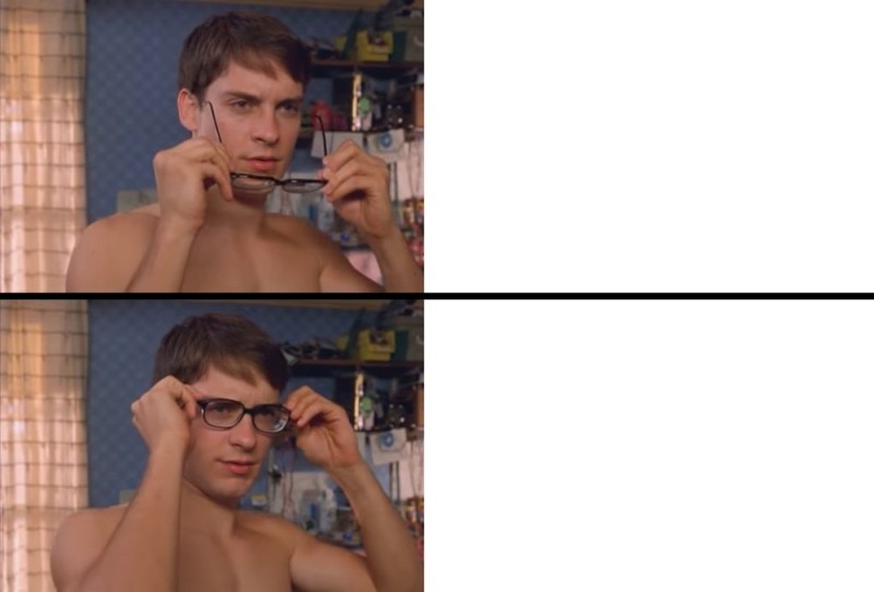 Create meme: Peter Parker glasses meme, rubs glasses meme, memes