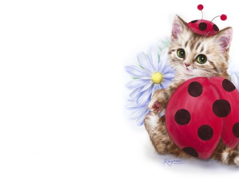Create meme: diamond mosaic cat with ladybug, diamond mosaic "kitten ladybug, paintings by kayomi harai