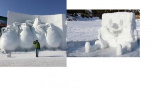 Создать мем: Снежная скульптура, конкурс снежных скульптур, снежные фигуры снеговики фото