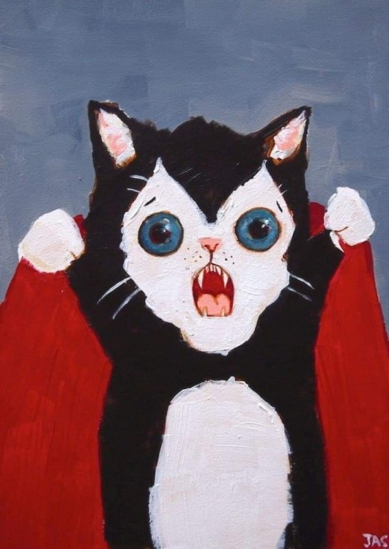 Create meme: cat gouache, painting with a cat, cat illustration