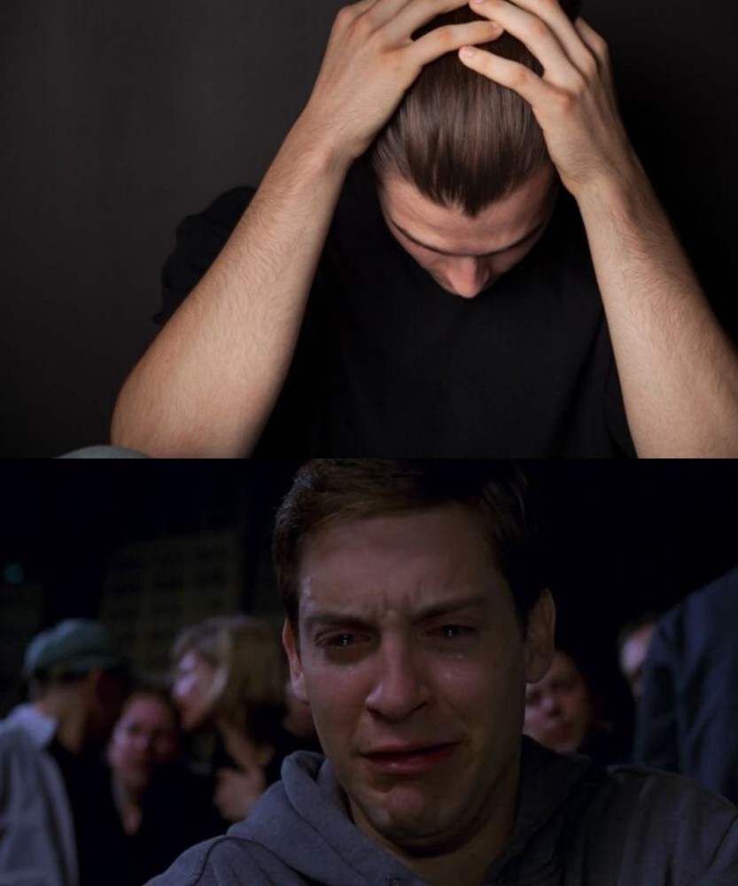 Create meme "Parker cries, man crying meme, Tobey Maguire crying"...