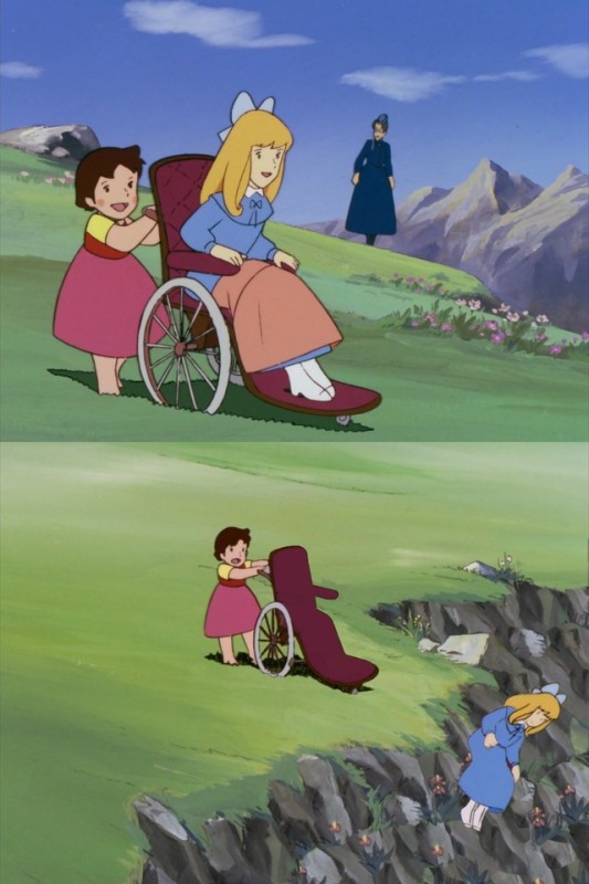 Создать мем: wheelchair memes, мультики, хайди и клара мем