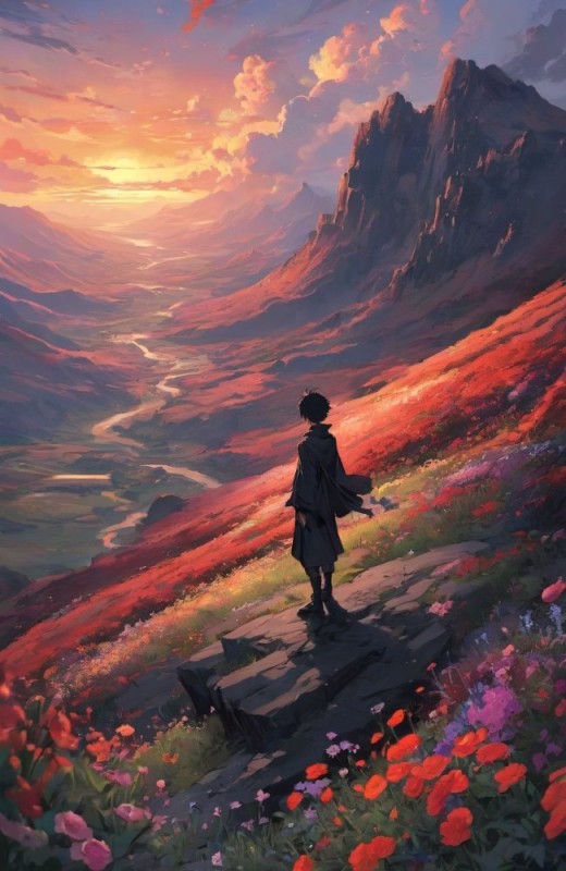 Create meme: anime landscape, sunset art, Sunset art