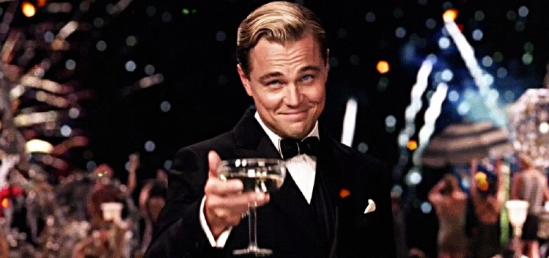 Create meme: DiCaprio Gatsby, Leonardo DiCaprio meme with a glass of, Leonardo DiCaprio with a glass of