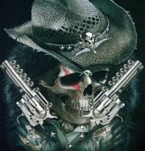 Create meme: skull, skeleton with a gun, Chicano skull