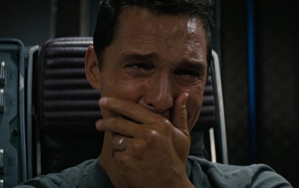 Create meme: McConaughey crying interstellar, Matthew McConaughey crying in interstellar, Interstellar is crying meme