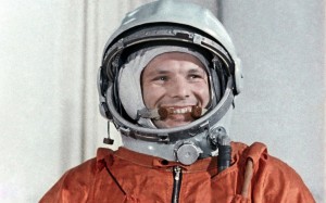 Create meme: Gagarin in space, Yuri Gagarin in a spacesuit, Gagarin cosmonaut