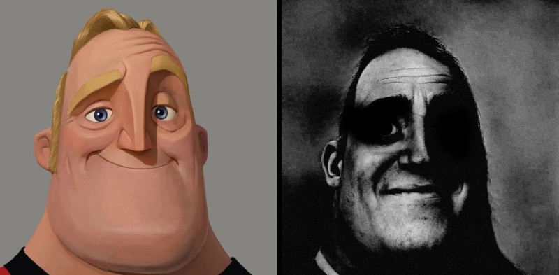 Создать мем: uncanny mr incredible, мемы с лицом из суперсемейки, суперсемейка мем с отцом