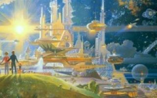 Create meme: paintings of the city of the future by Robert McCall, future , a fantastic world