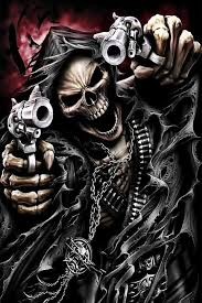 Создать мем: крутые черепа, скелет с револьвером, череп с оружием