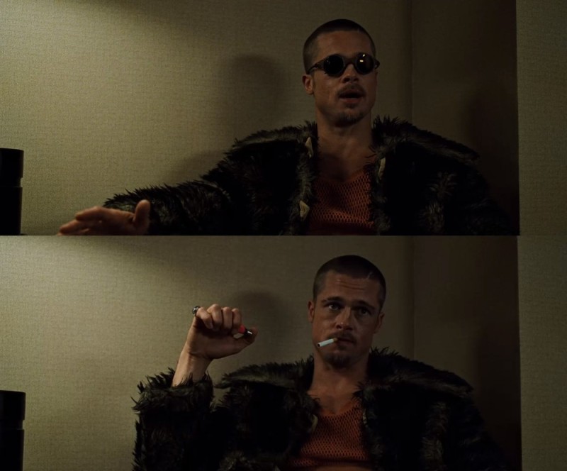 Create meme: brad pitt fight club, fight club , Fight club Brad Pitt in a fur coat