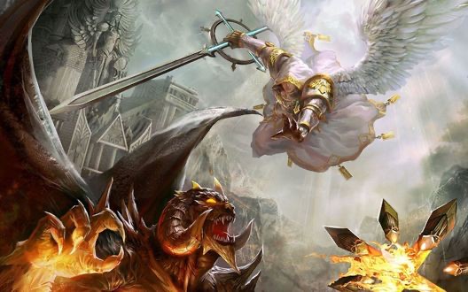 Create meme: The battle of the angels, The battle of the angel and the demon, Heroes of Might and Magic 5 Archangel