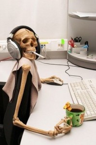 Create meme: funny pics about Monday, the skeleton sitting at the computer, skeleton at the computer funny