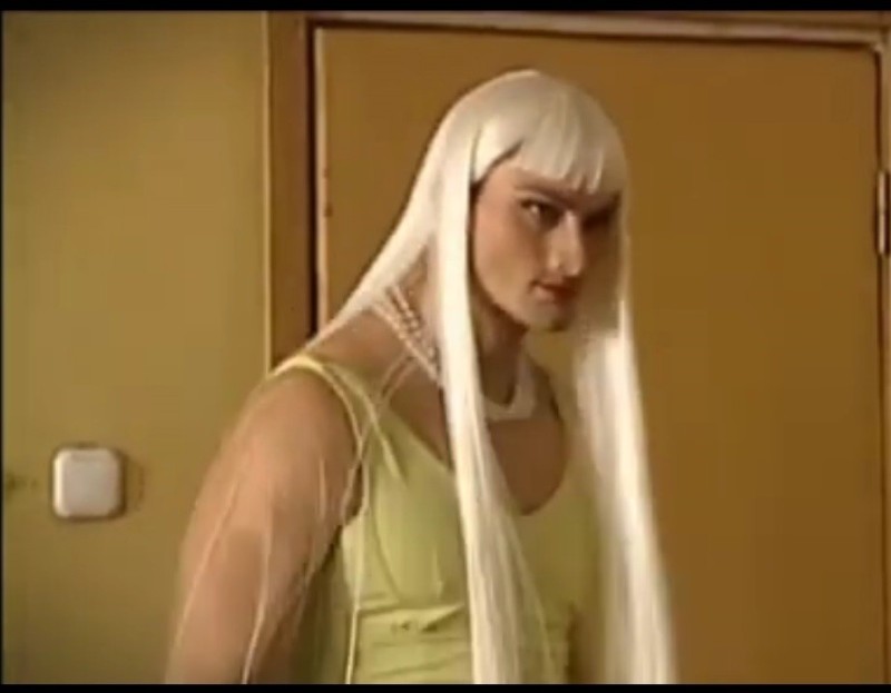 Create meme: a frame from the movie, the image of a blonde, the girl in the wig