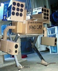 Создать мем: робот из коробок, робот из картона, bang - робот