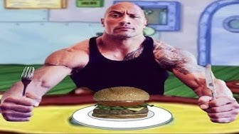 Create meme: The rock lunch meme, Dwayne Johnson with pancakes, items on the table
