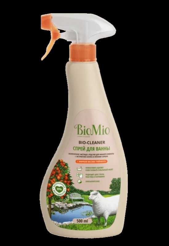 Создать мем: спрей biomio для чистки ванны грейпфрут 500мл, bio mio средство для ванны, био мио спрей для ванны