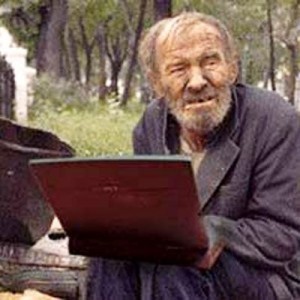 Create meme: meme bum, homeless Petrovich, homeless with laptop