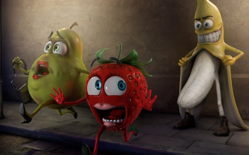 Create meme: funny fruits, live fruits, banana and strawberry