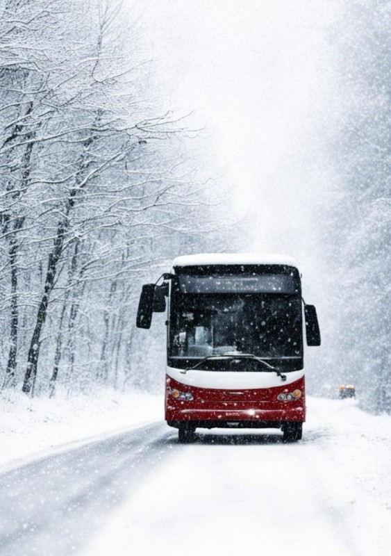 Создать мем: туристический автобус, зимний автобус иллюстрация, зимний автобус