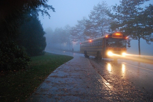 Create meme: darkness, rain bus night, school bus