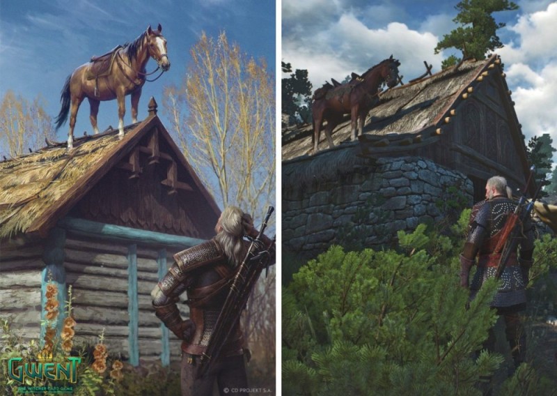 Create meme: Roach on the roof of the witcher, the witcher 3 roach, game the Witcher 3 wild hunt