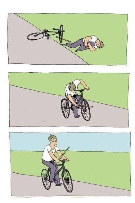 guy trips himself on bike meme