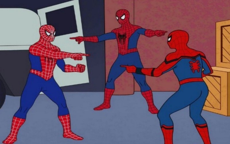 Create meme: 3 spider-man meme, spider-man shows spider-man meme, two spider-man meme