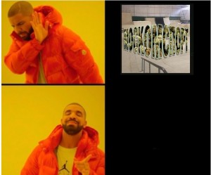 Create meme: rapper Drake meme, meme with Drake pattern, meme with a black man in the orange jacket