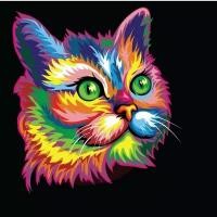 Создать мем: радужная кошка, радужный котик, разноцветный кот картина