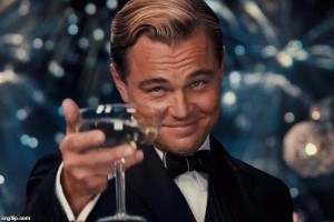 Create meme: Leonardo DiCaprio with a glass of, the great Gatsby DiCaprio, DiCaprio with a glass of