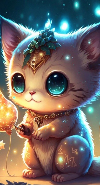Create meme: cat art, good night beautiful, anime animals