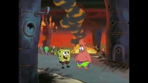 Create meme: we did it patrick, spongebob in flames, spongebob fire