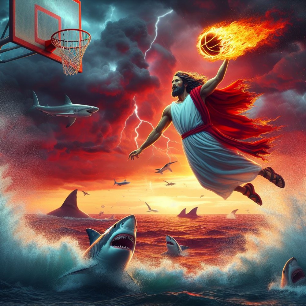 Создать мем: картина укрощение бури иисус, иисус идет по воде, фэнтези