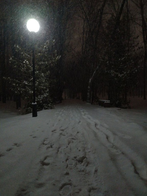 Создать мем: снег, зимний тротуар фон ночью, фонари в парке