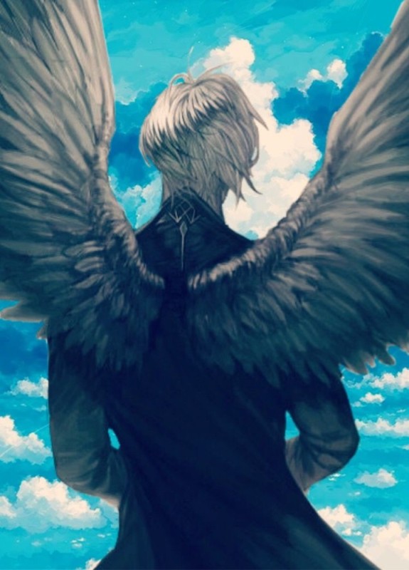 Create meme: the guy with wings from the back, man with wings art, angel with black wings