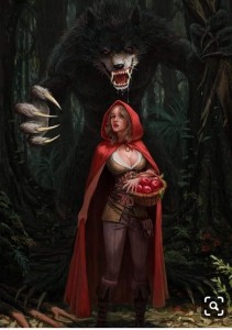 Создать мем: Красная Шапочка, красная шапочка и волк horror art, красная шапочка и оборотень арт