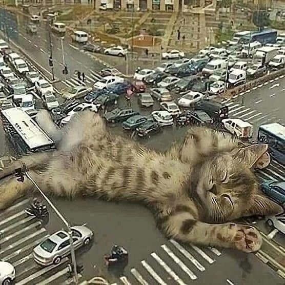 Создать мем: кот гигант, гигантские кошки, гигантский кот на дороге