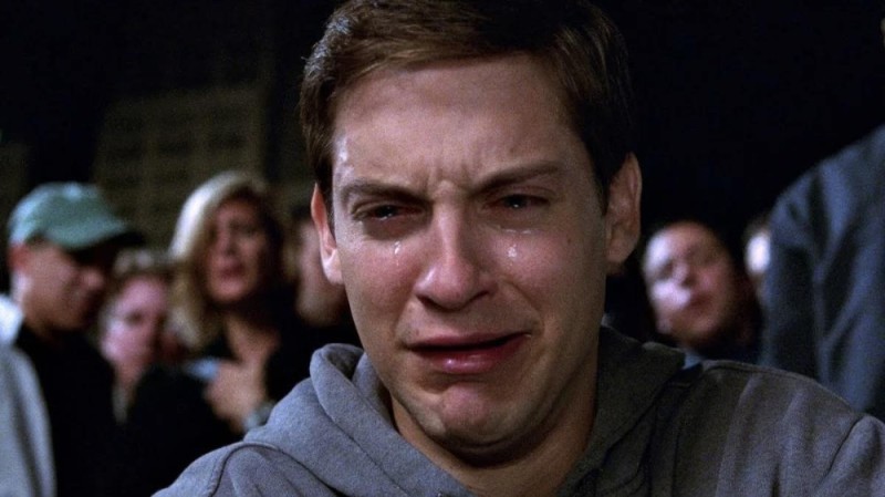 Create meme: crying man, meme Peter Parker , Tobey Maguire crying meme