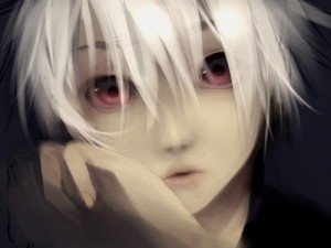 Create meme: red eyes, anime world, albino