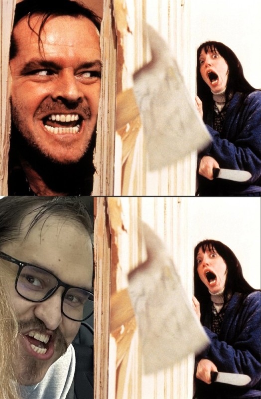 Create meme: lights , the shining Jack Nicholson with an axe, lights johnny