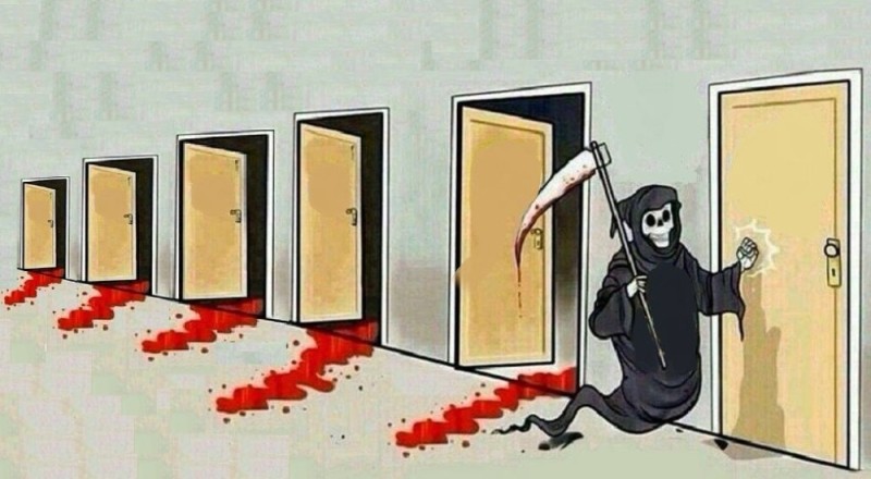 Создать мем: дверь мем, мем со смертью, смерть стучится в дверь