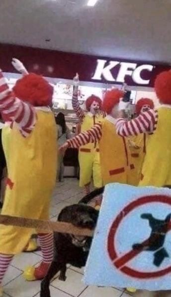 Create meme: Ronald McDonald goes to the CFS, mcdonald’s, Ronald McDonald at KFC