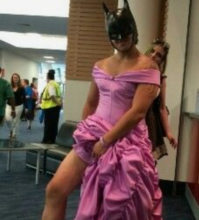 Create meme: cosplay is funny, Batman in a dress, batman in a princess dress