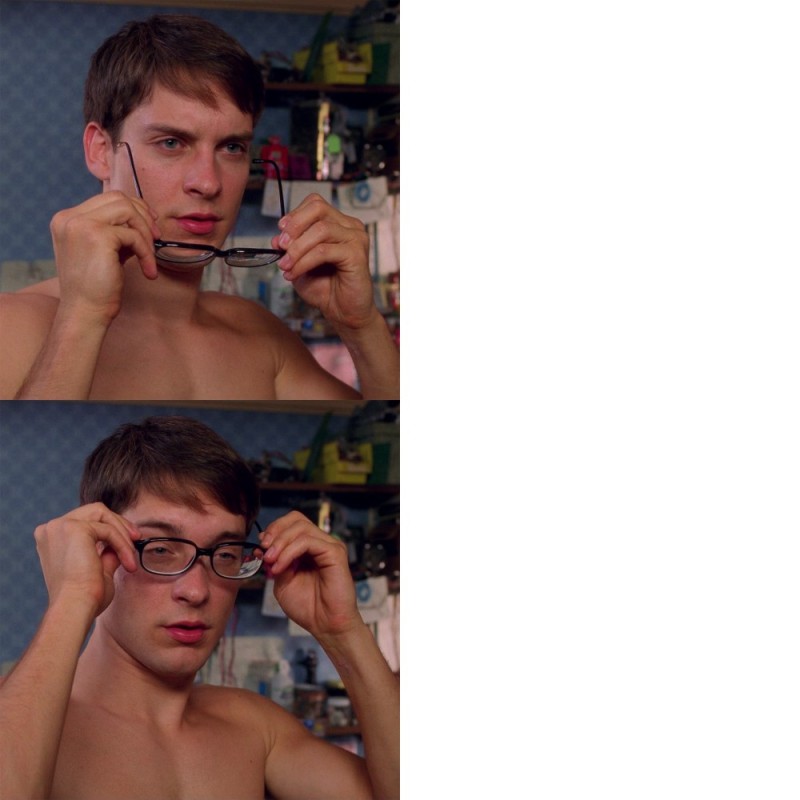 Create meme: meme Peter Parker wears glasses, Peter Parker glasses, Peter Parker meme with sunglasses