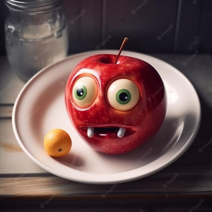 Создать мем: эй яблоко, смешное яблоко, красное яблоко